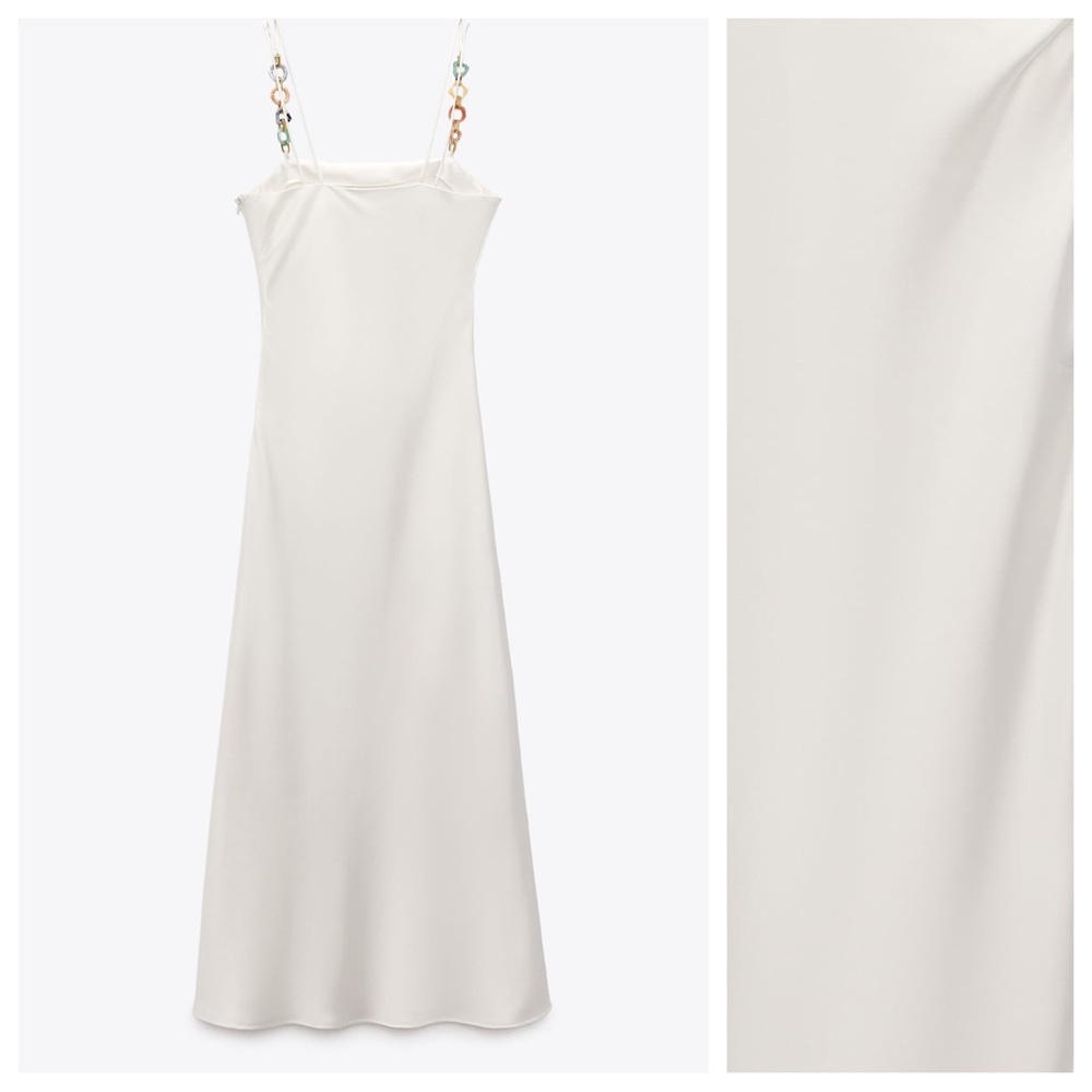NWT. Zara Chain Strap Satin Effect Midi Dress. Size XL. - Picture 6 of 10